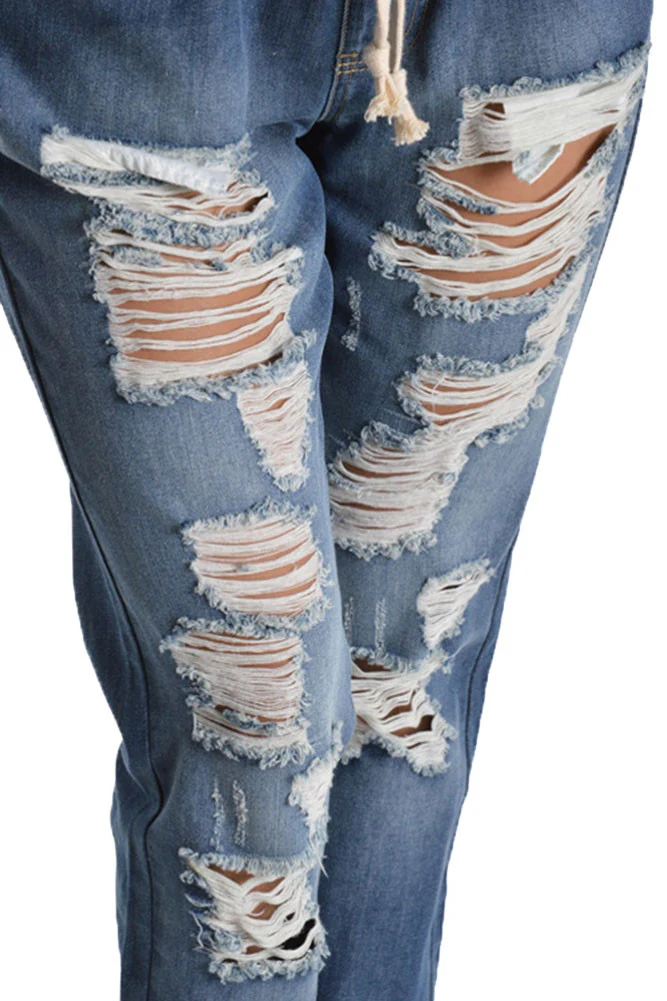 Destructed Denim Jogger Pants - Image 4