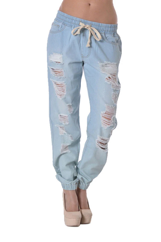 Destructed Denim Jogger Pants - Image 5