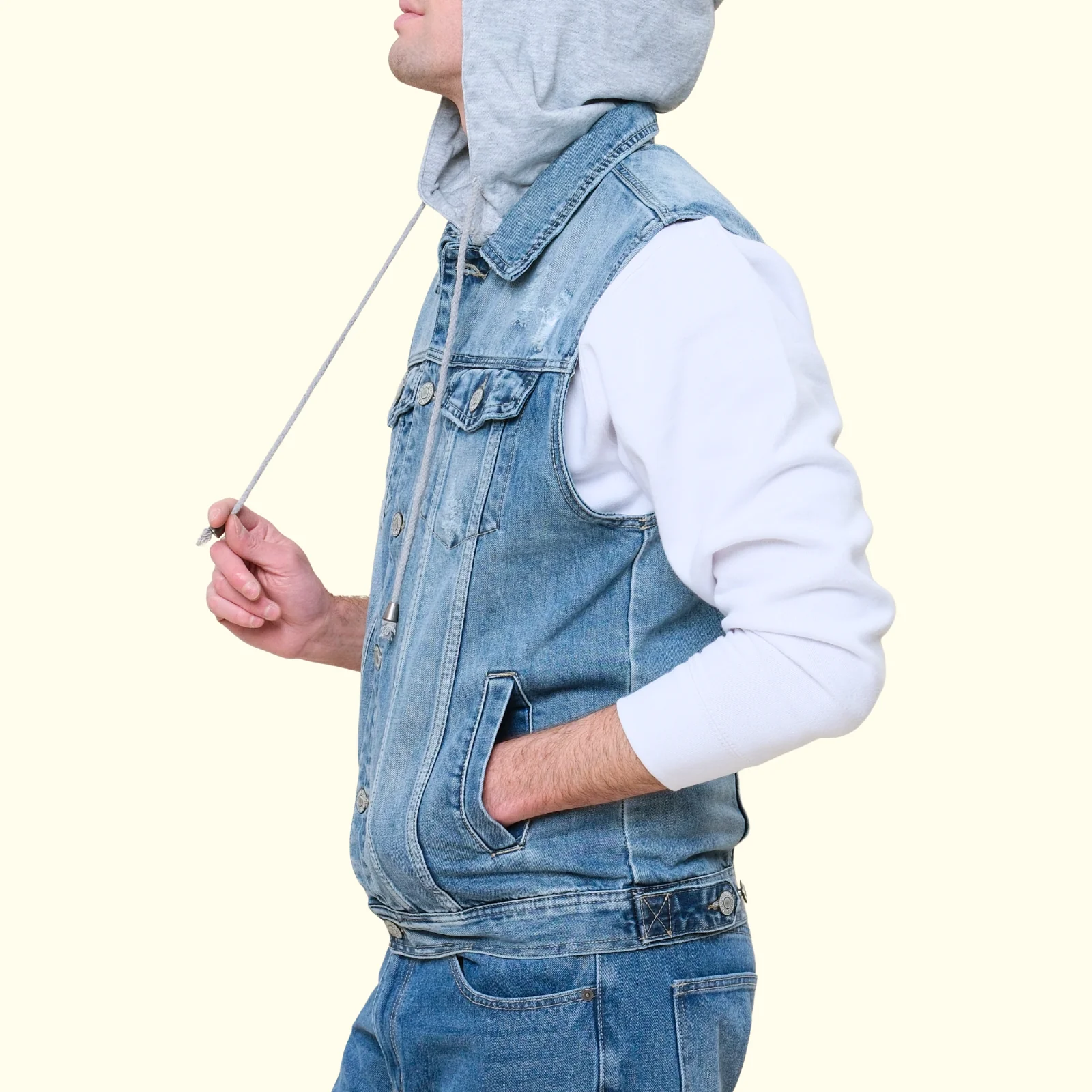 Detachable Hood Denim Vest - Image 11