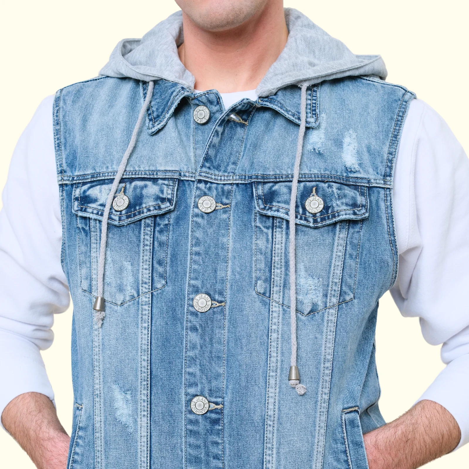 Detachable Hood Denim Vest - Image 13