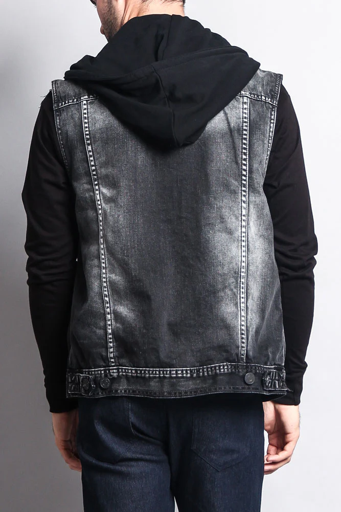 Detachable Hood Denim Vest - Image 20