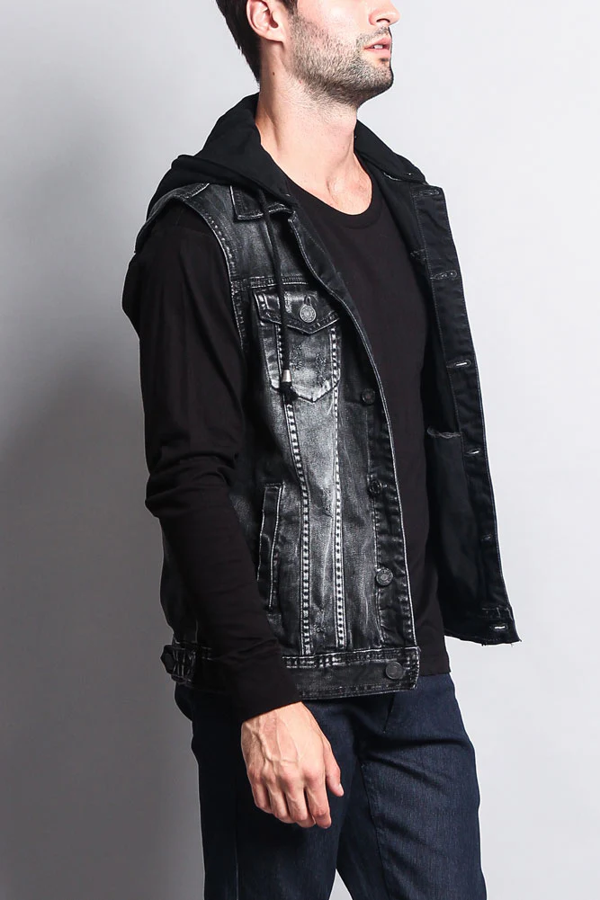 Detachable Hood Denim Vest - Image 21