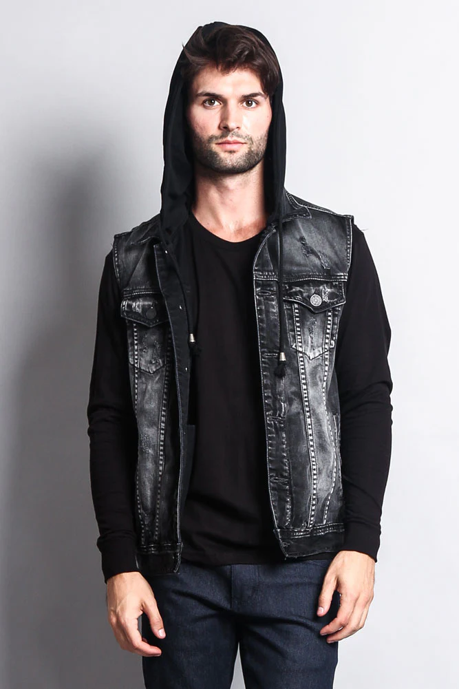 Detachable Hood Denim Vest - Image 22
