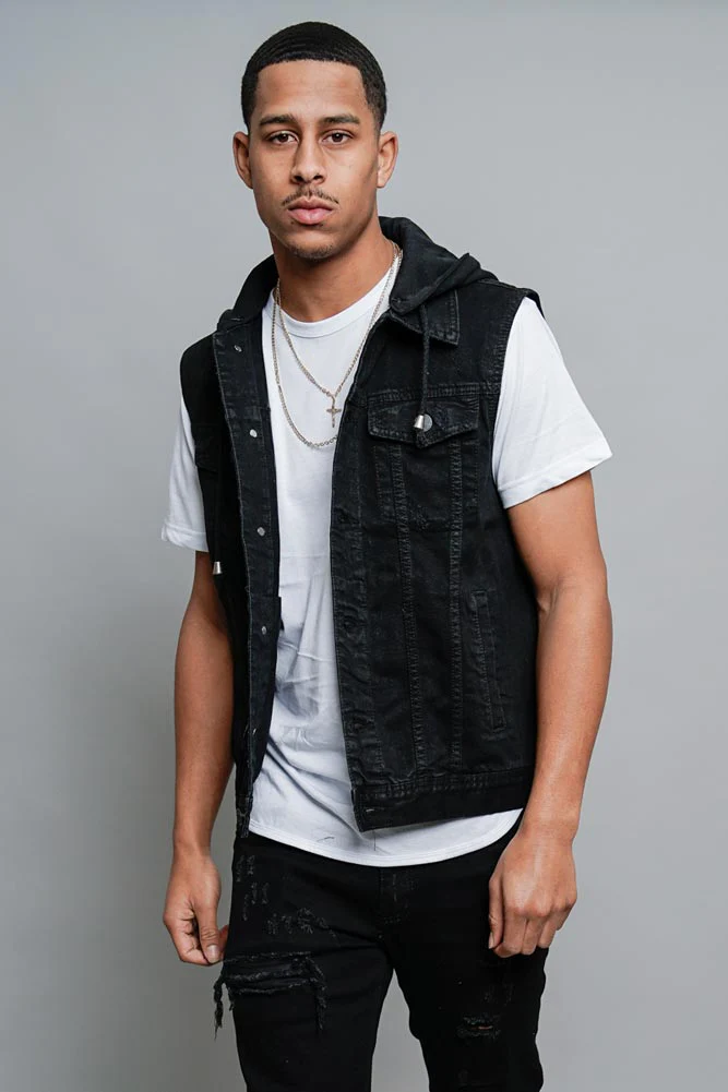 Detachable Hood Denim Vest - Image 26
