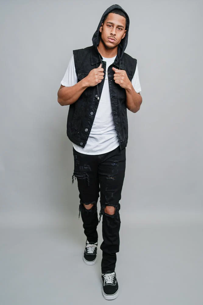 Detachable Hood Denim Vest - Image 30