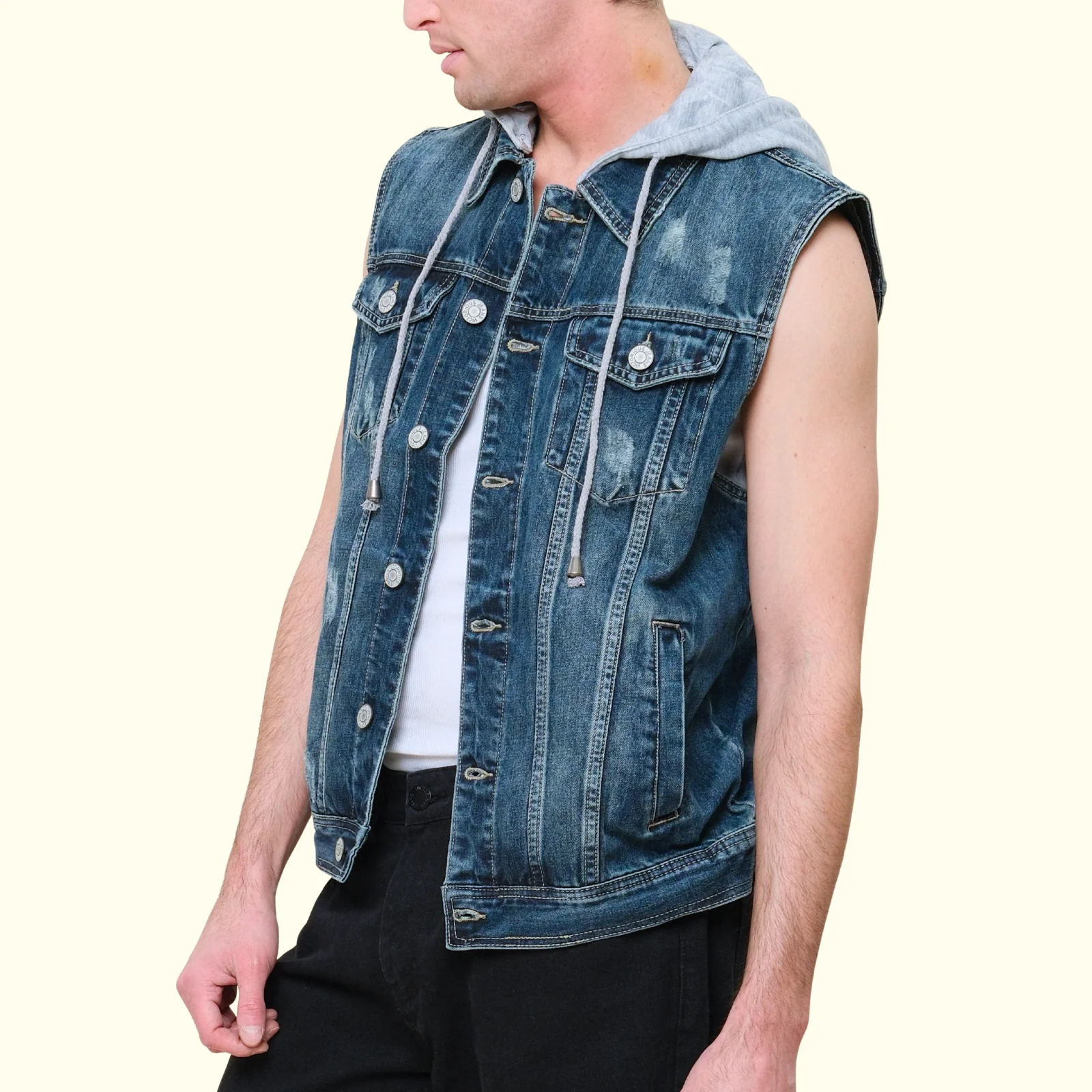 Detachable Hood Denim Vest - Image 5