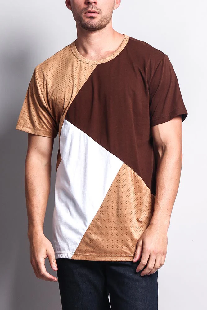 Diagonal Colorblock Poly Suede Mesh T-Shirt - Image 21