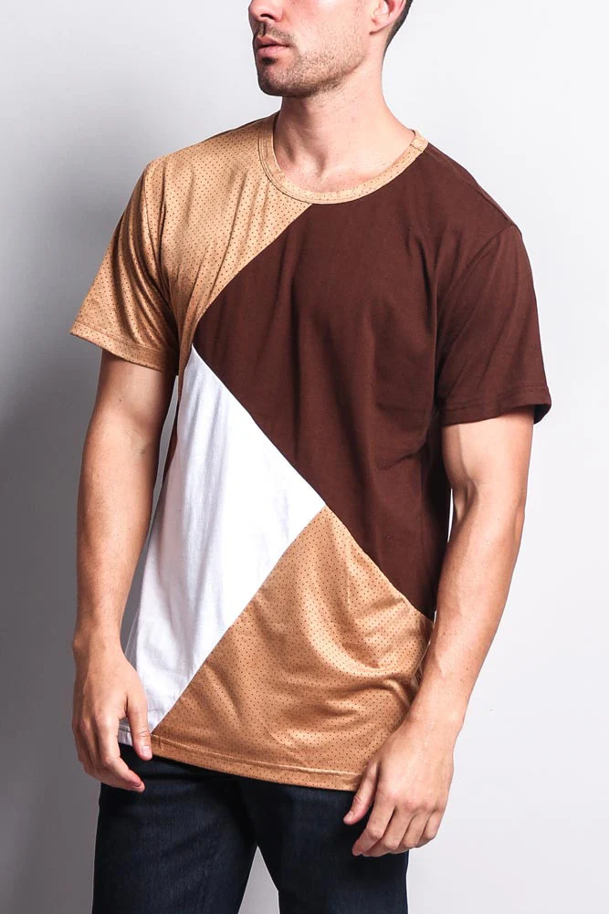 Diagonal Colorblock Poly Suede Mesh T-Shirt - Image 22