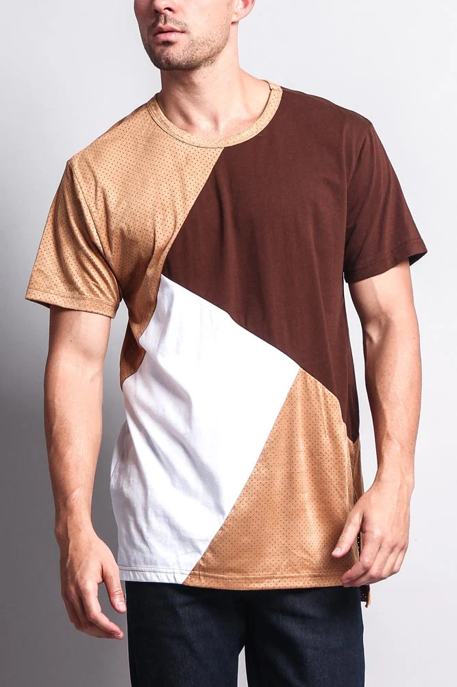 Diagonal Colorblock Poly Suede Mesh T-Shirt - Image 25