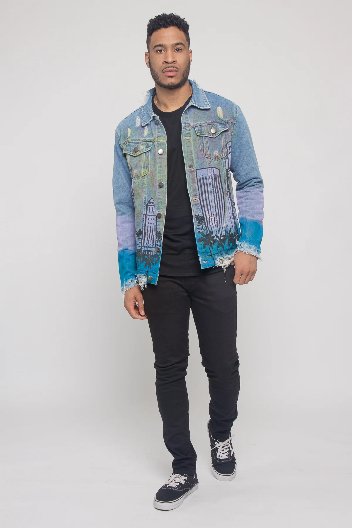 Distressed Airbrushed City Denim Jacket - Image 5