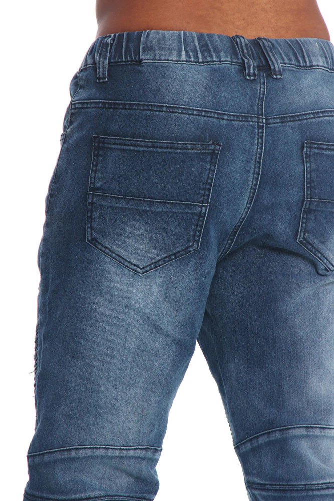 Distressed Biker Denim Jogger Pants - Image 10