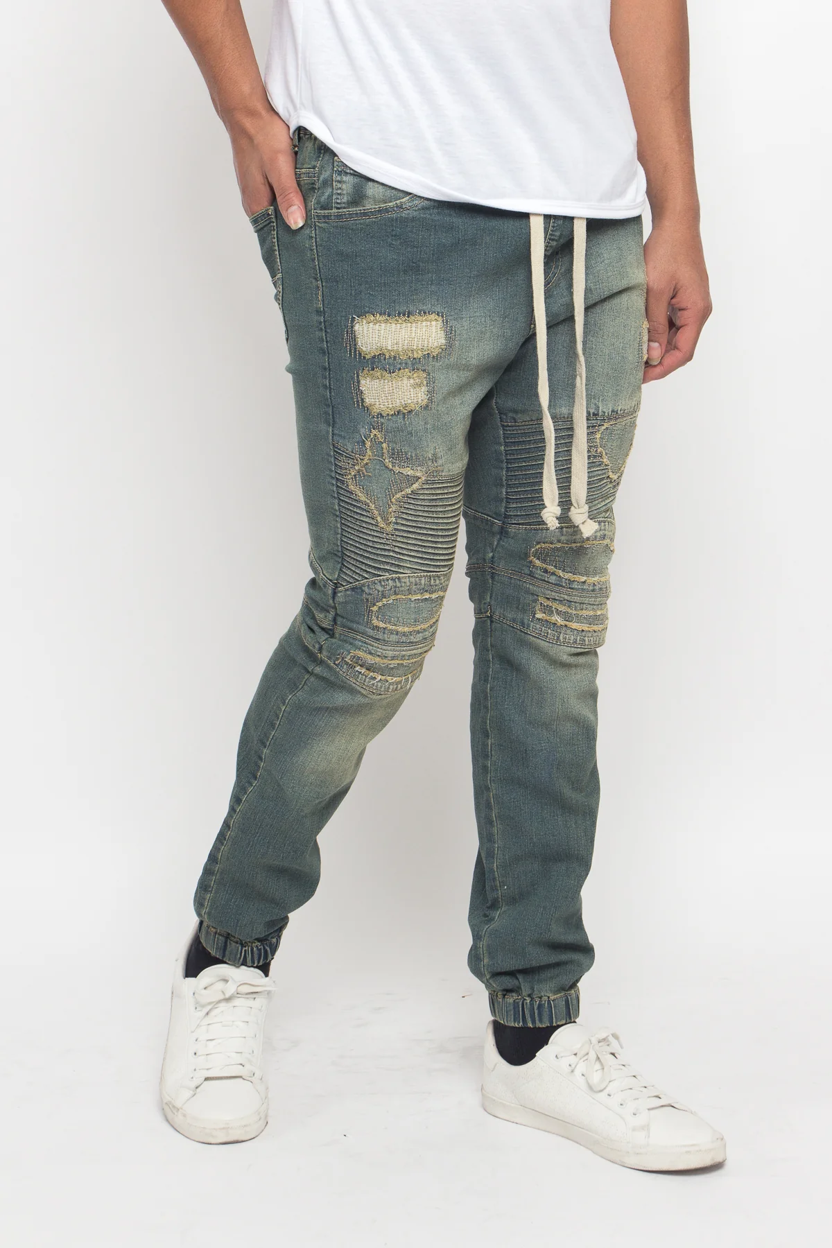 Distressed Biker Denim Jogger Pants - Image 14