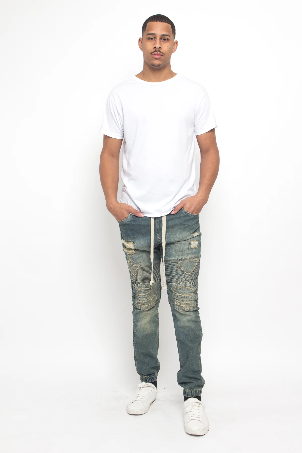 Distressed Biker Denim Jogger Pants - Image 15