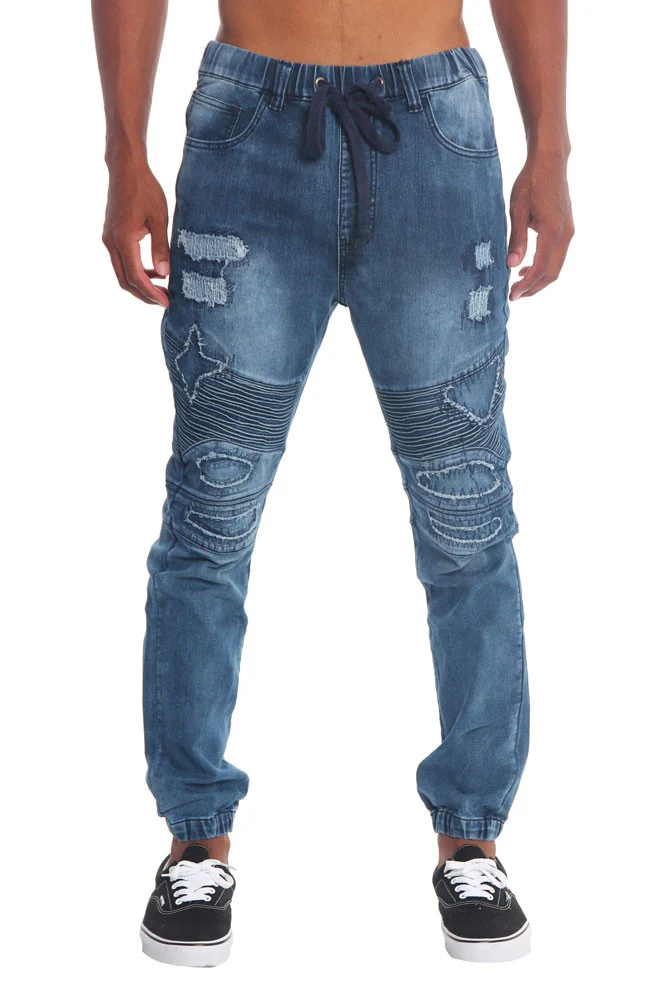 Distressed Biker Denim Jogger Pants - Image 3