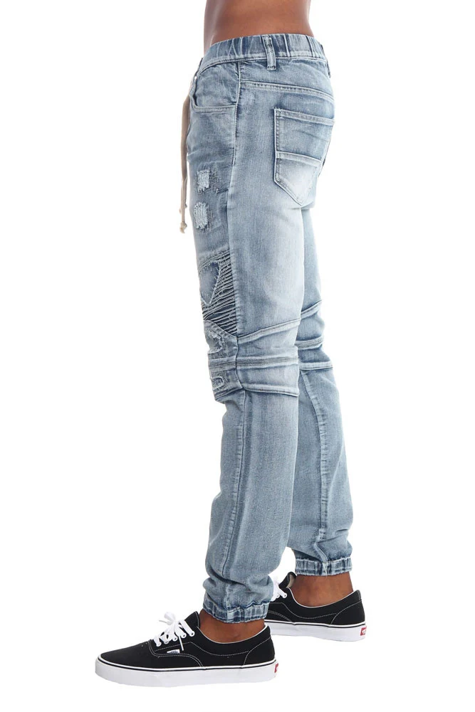 Distressed Biker Denim Jogger Pants - Image 4