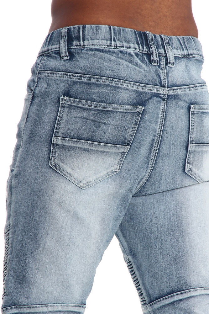 Distressed Biker Denim Jogger Pants - Image 6