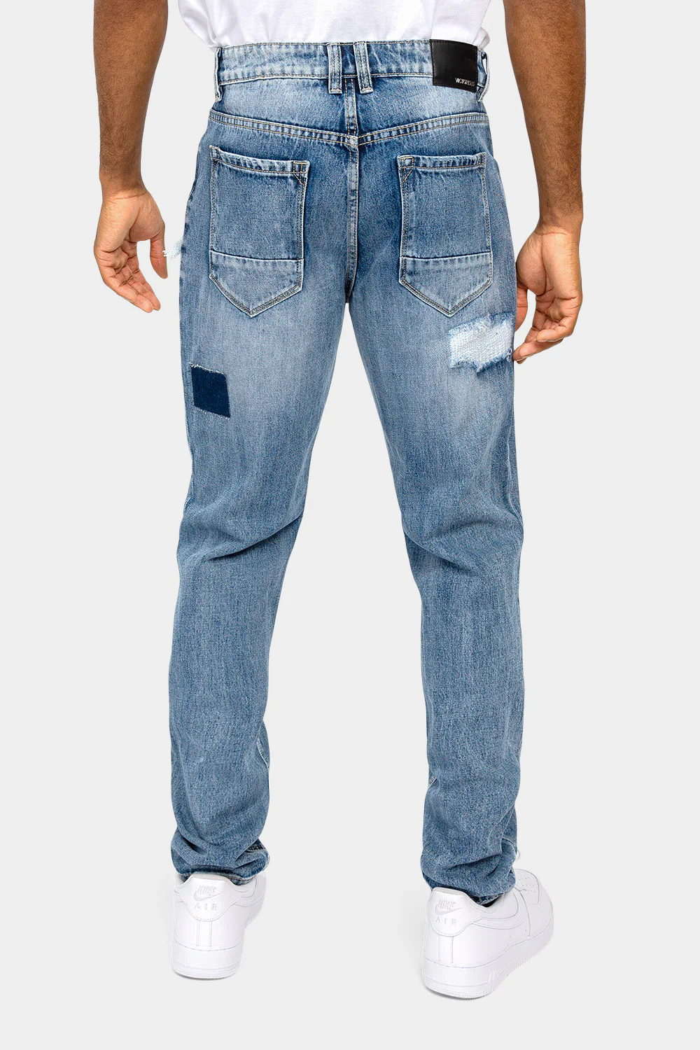 Distressed Cut and Repair Patchwork Denim Jeans - Image 3