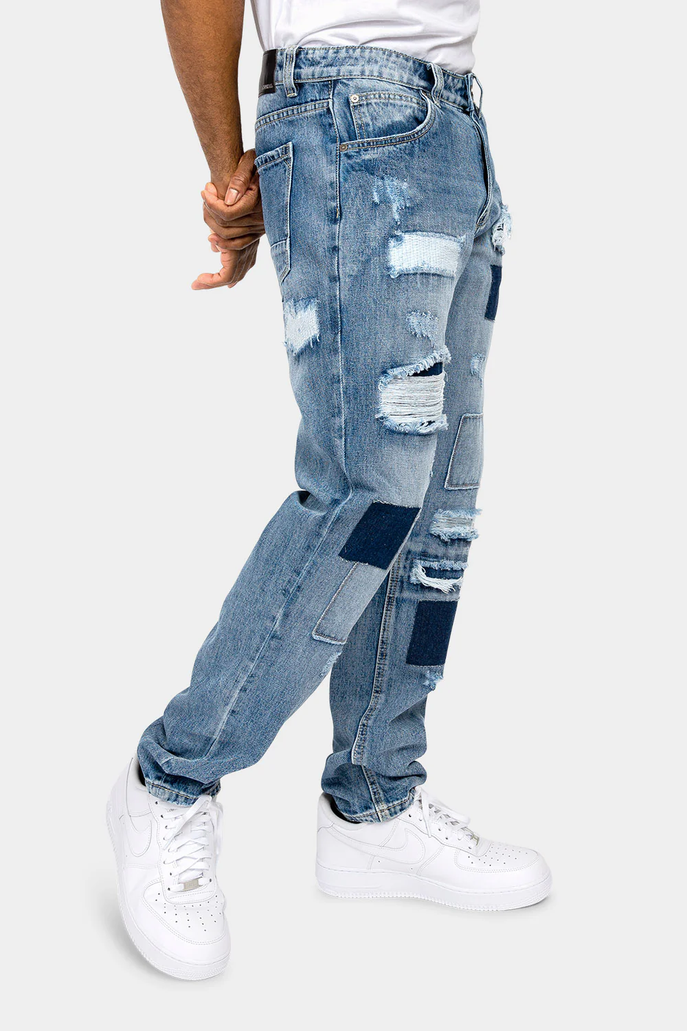 Distressed Cut and Repair Patchwork Denim Jeans - Image 4