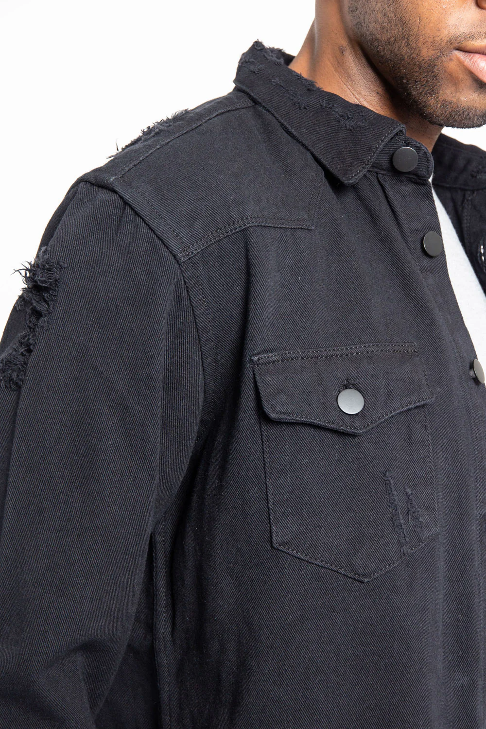 Distressed Denim Button Up Shirt Jacket - Image 10