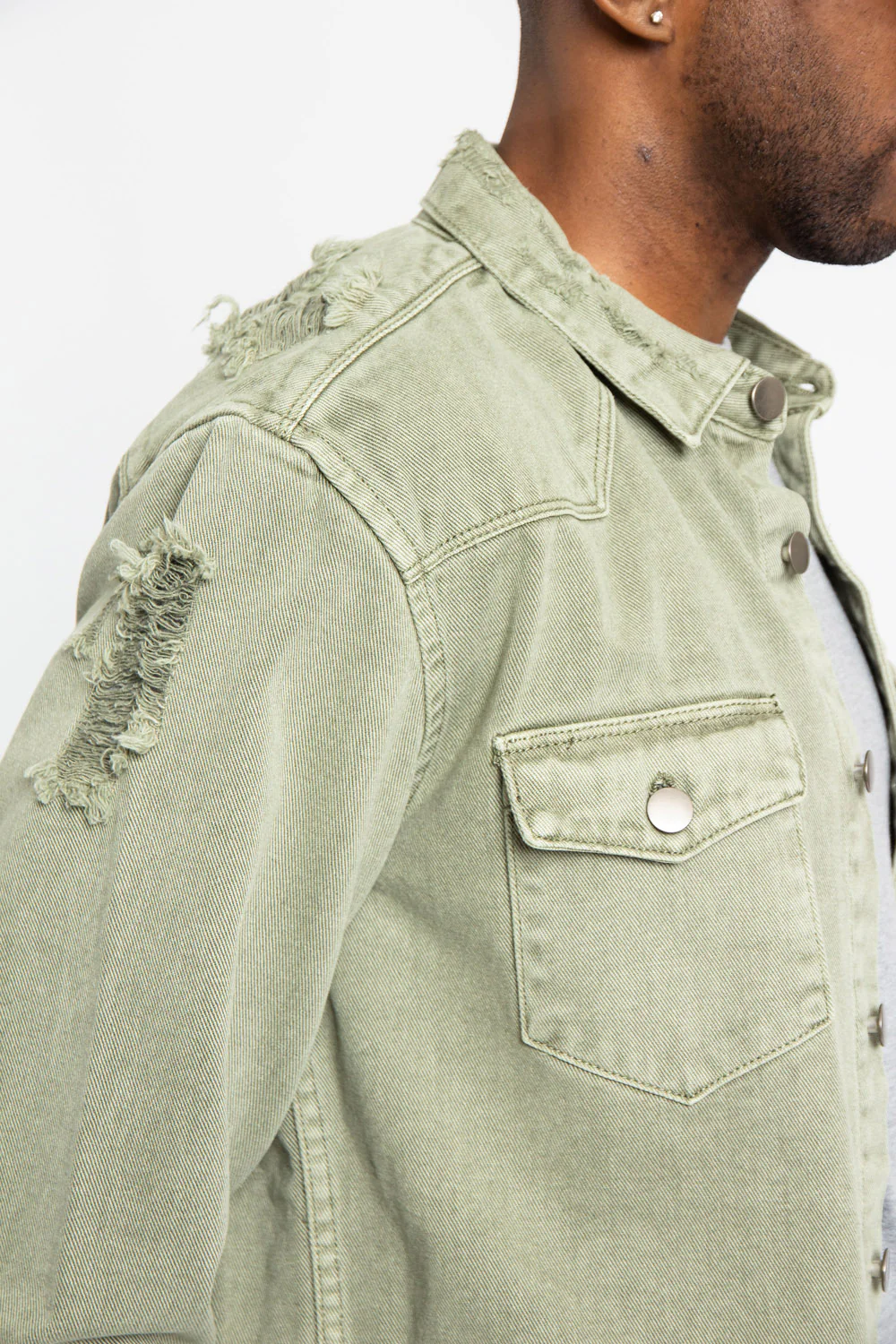 Distressed Denim Button Up Shirt Jacket - Image 16