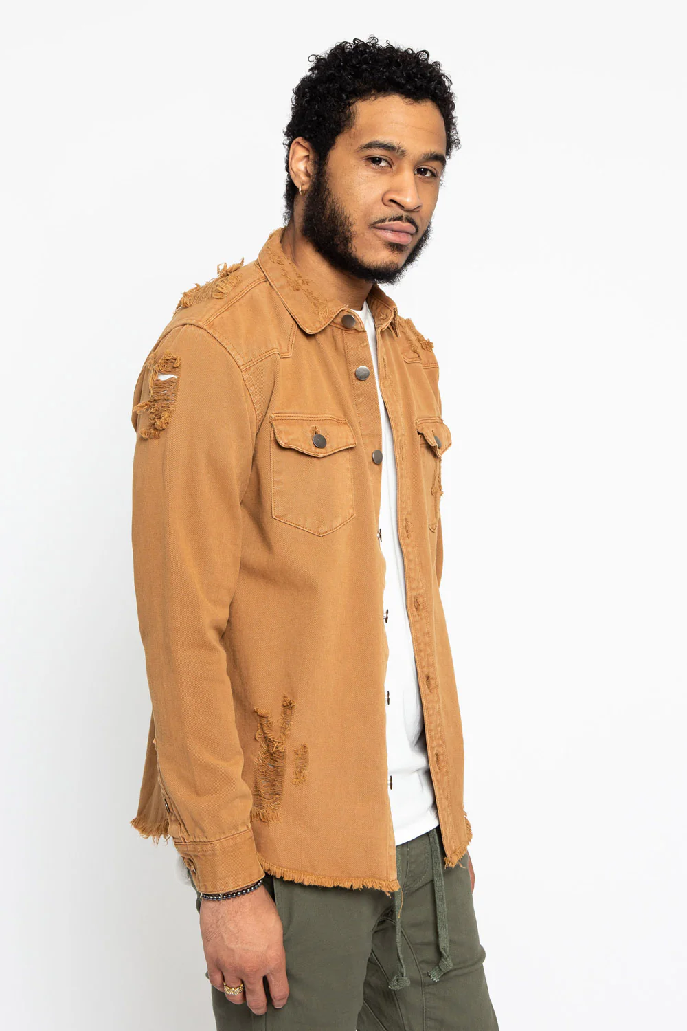 Distressed Denim Button Up Shirt Jacket - Image 20