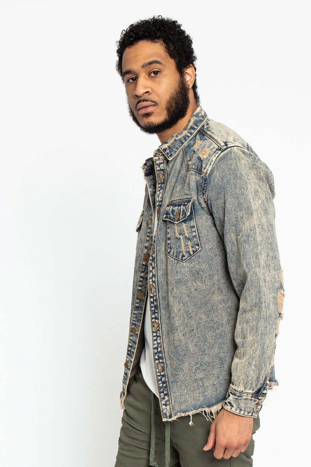 Distressed Denim Button Up Shirt Jacket - Image 28