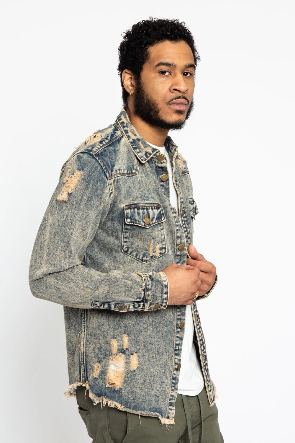 Distressed Denim Button Up Shirt Jacket - Image 30
