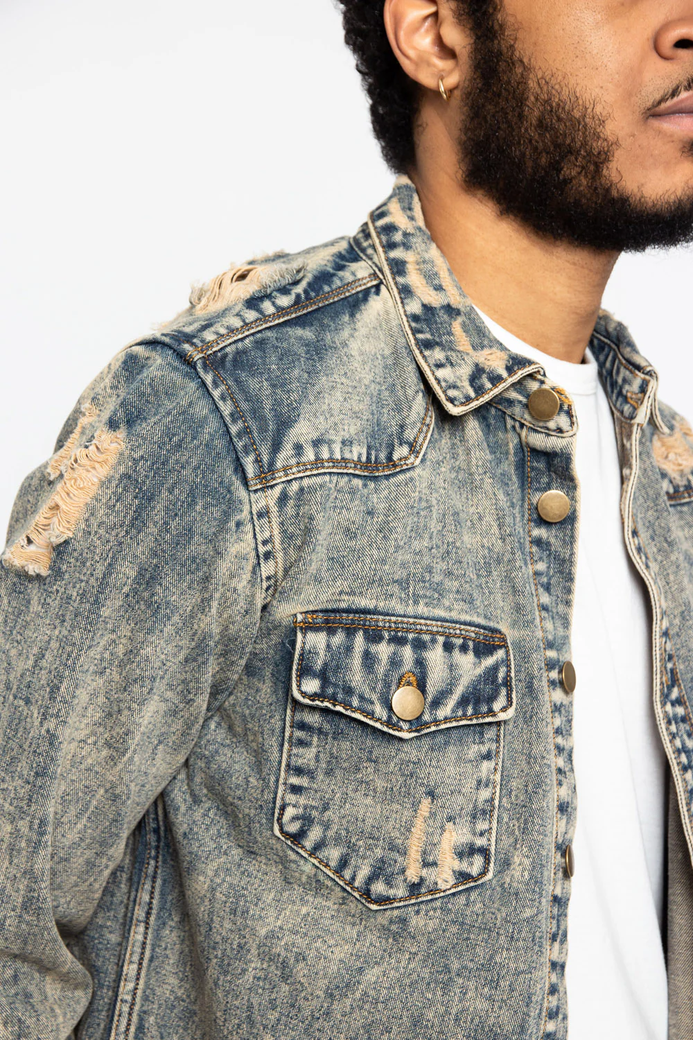 Distressed Denim Button Up Shirt Jacket - Image 31