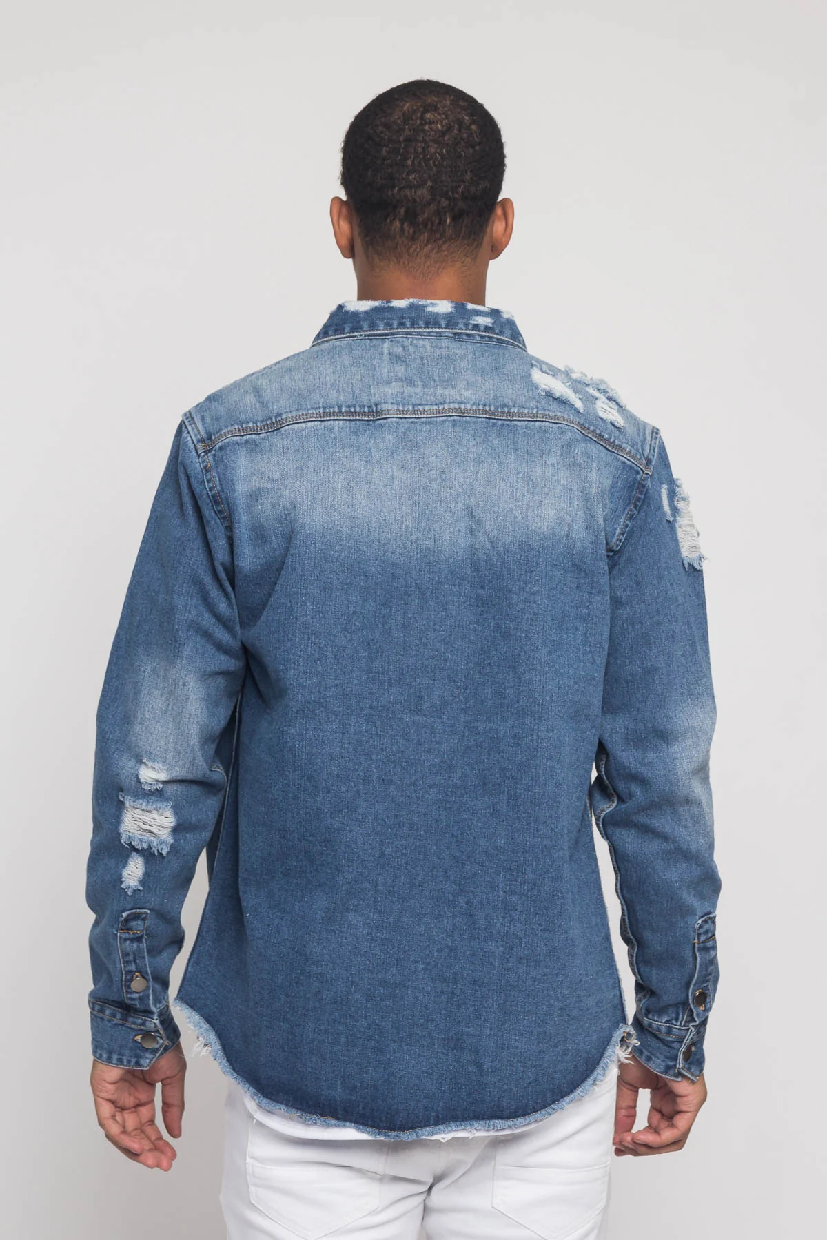 Distressed Denim Button Up Shirt Jacket - Image 34