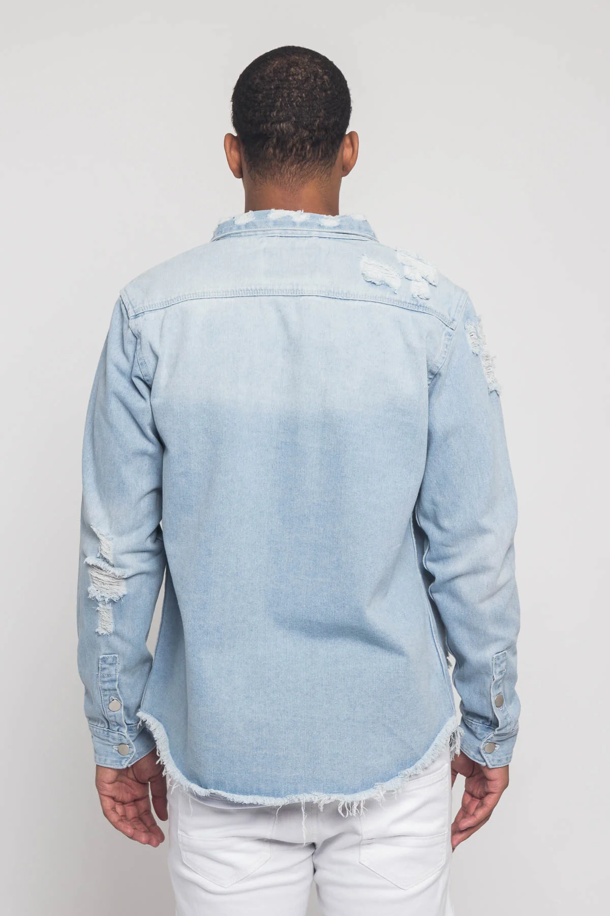 Distressed Denim Button Up Shirt Jacket - Image 40