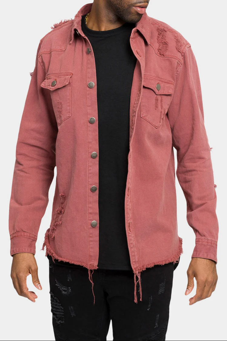 Distressed Denim Button Up Shirt Jacket - Image 45