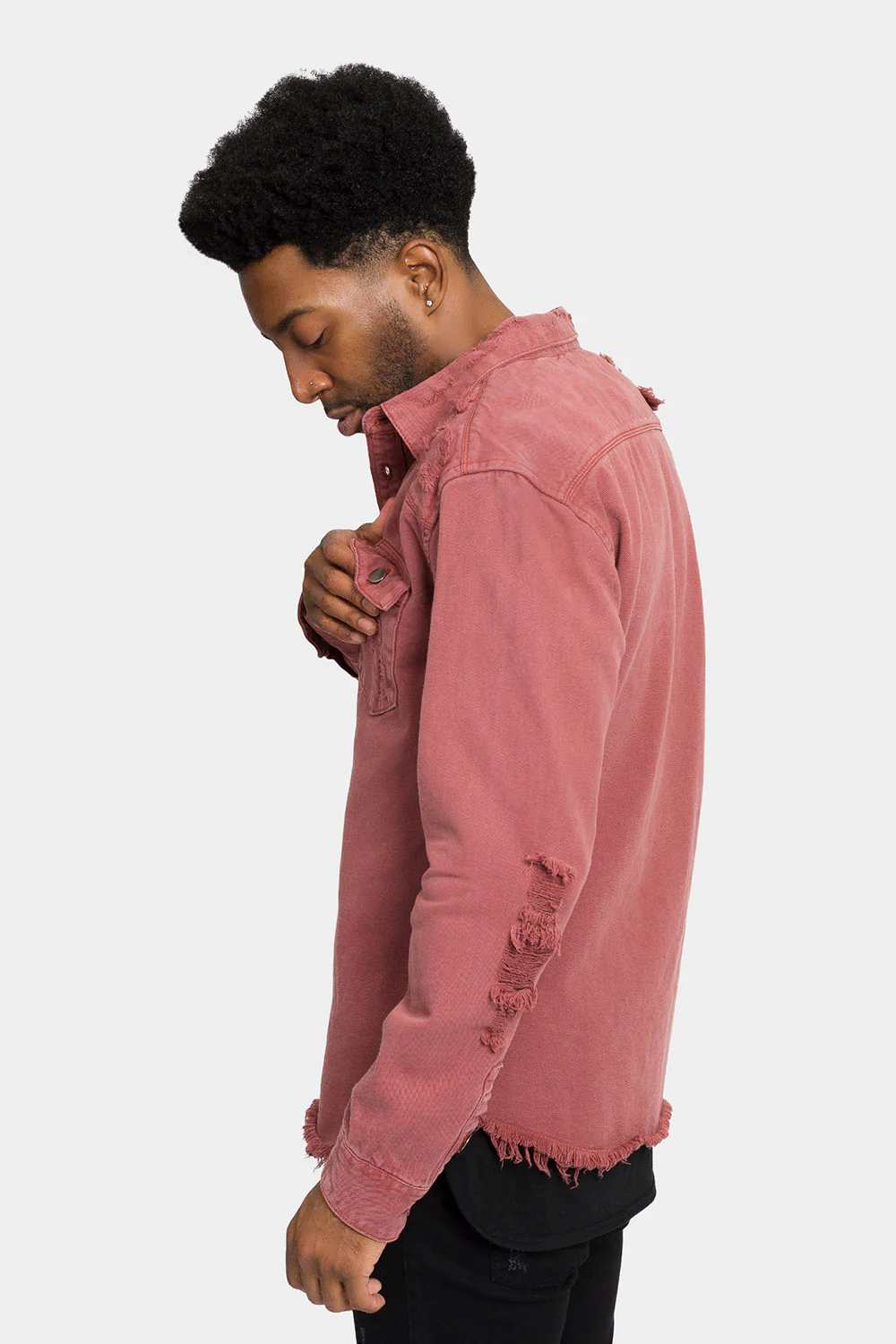 Distressed Denim Button Up Shirt Jacket - Image 46