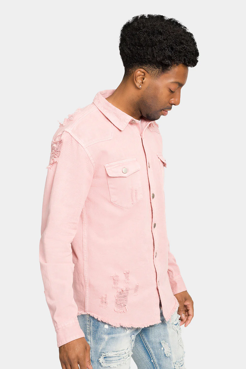 Distressed Denim Button Up Shirt Jacket - Image 53