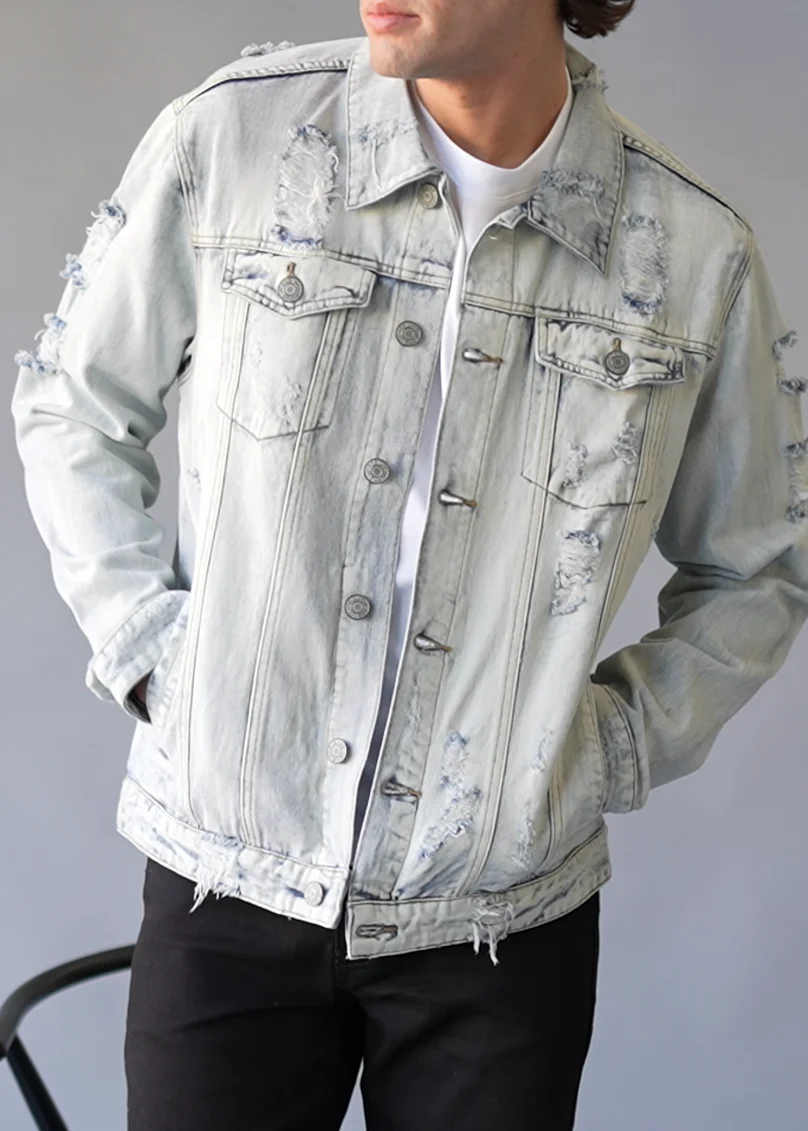 Distressed Faded Denim Jacket - Image 6