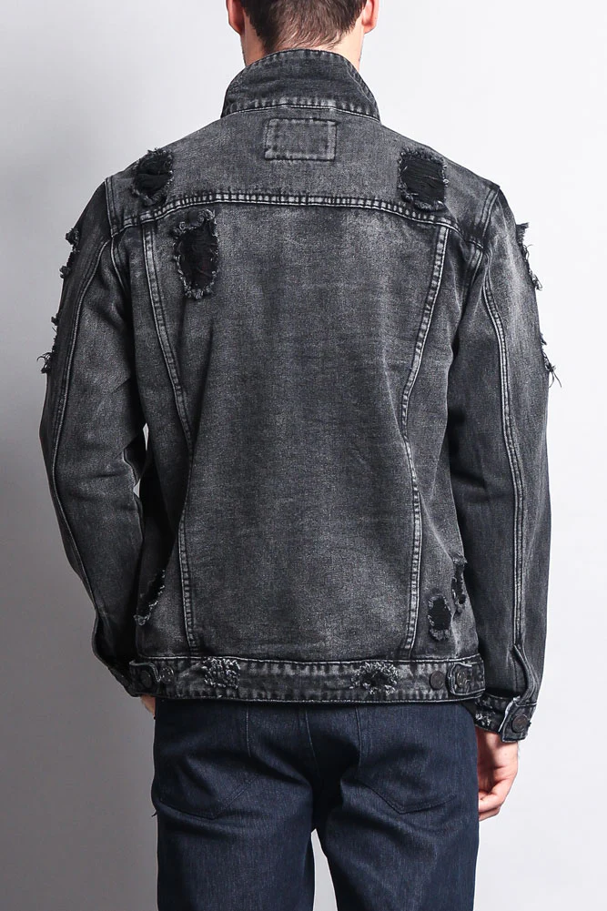 Distressed Faded Denim Jacket - Image 9