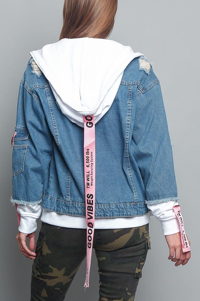 Distressed Double Denim Jacket - Image 3