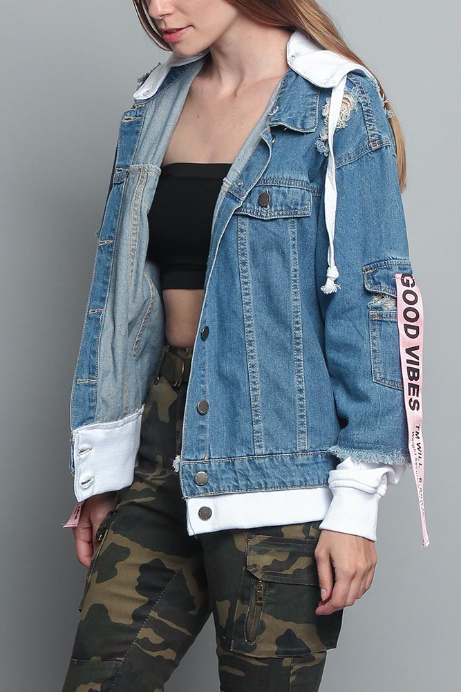 Distressed Double Denim Jacket - Image 4