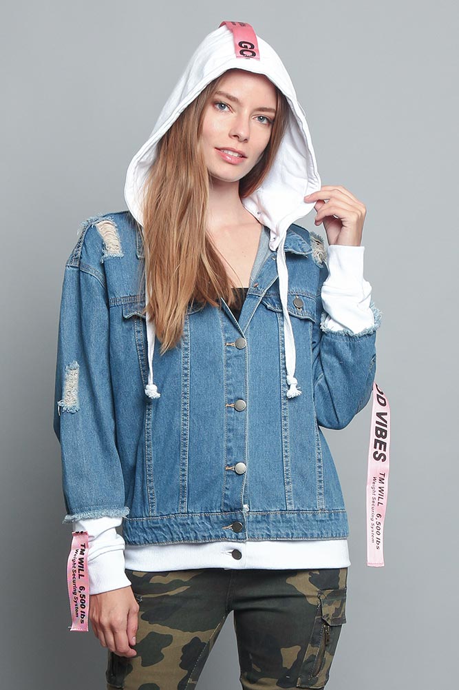 Distressed Double Denim Jacket - Image 5