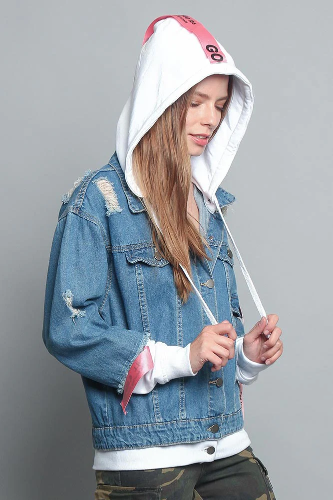 Distressed Double Denim Jacket - Image 6