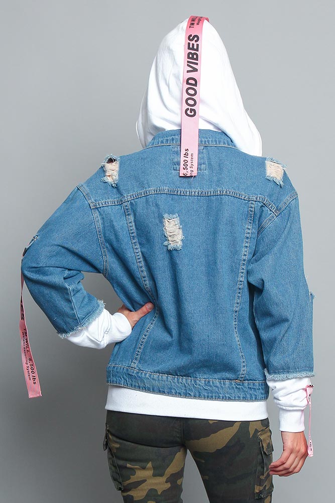 Distressed Double Denim Jacket - Image 7