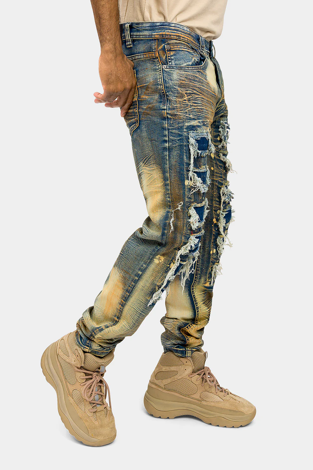 Distressed Heavy Dye Denim Jeans - Image 4