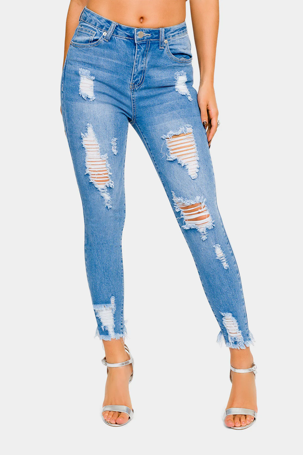Distressed High Rise Skinny Jeans - Image 3