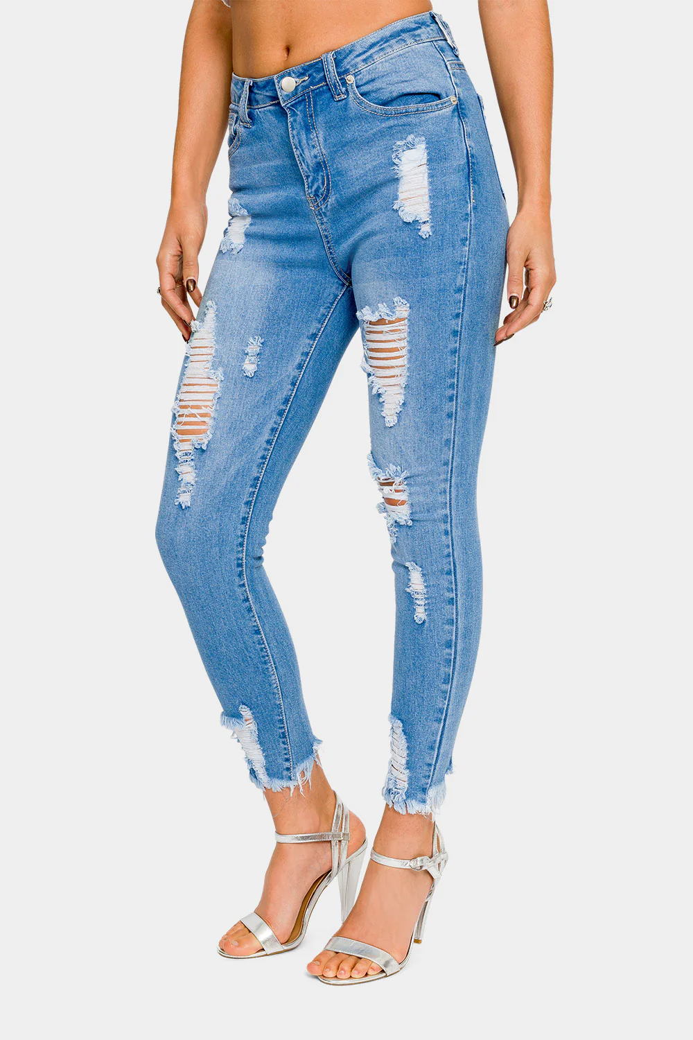 Distressed High Rise Skinny Jeans - Image 4