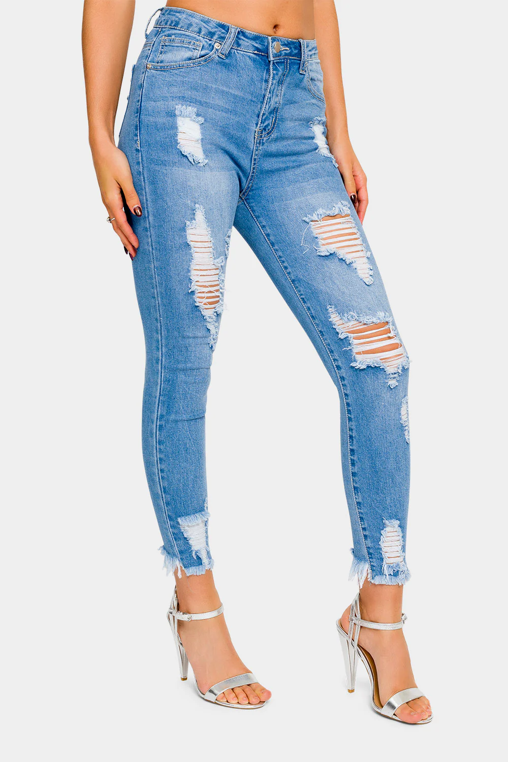 Distressed High Rise Skinny Jeans - Image 6