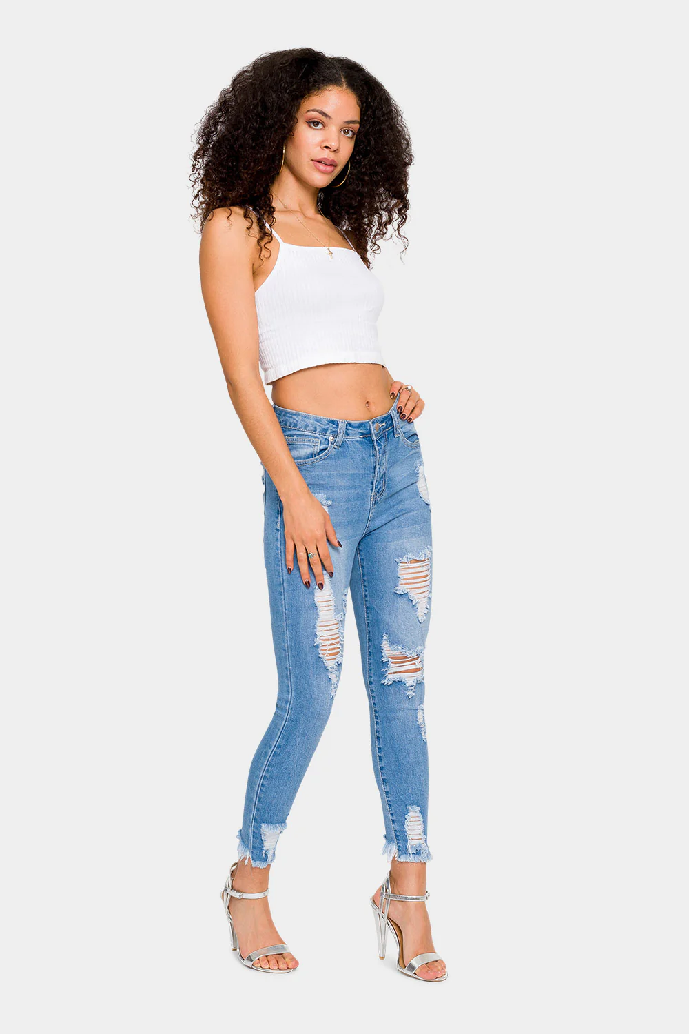 Distressed High Rise Skinny Jeans - Image 7