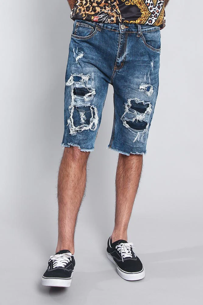 Distressed Illusion Denim Shorts - Image 3
