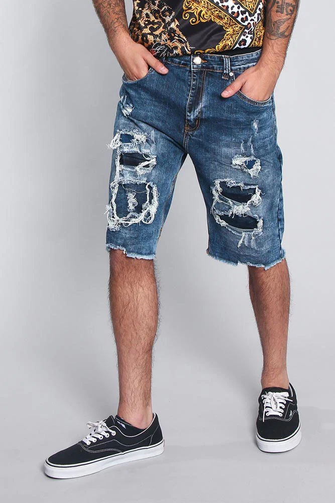 Distressed Illusion Denim Shorts - Image 4