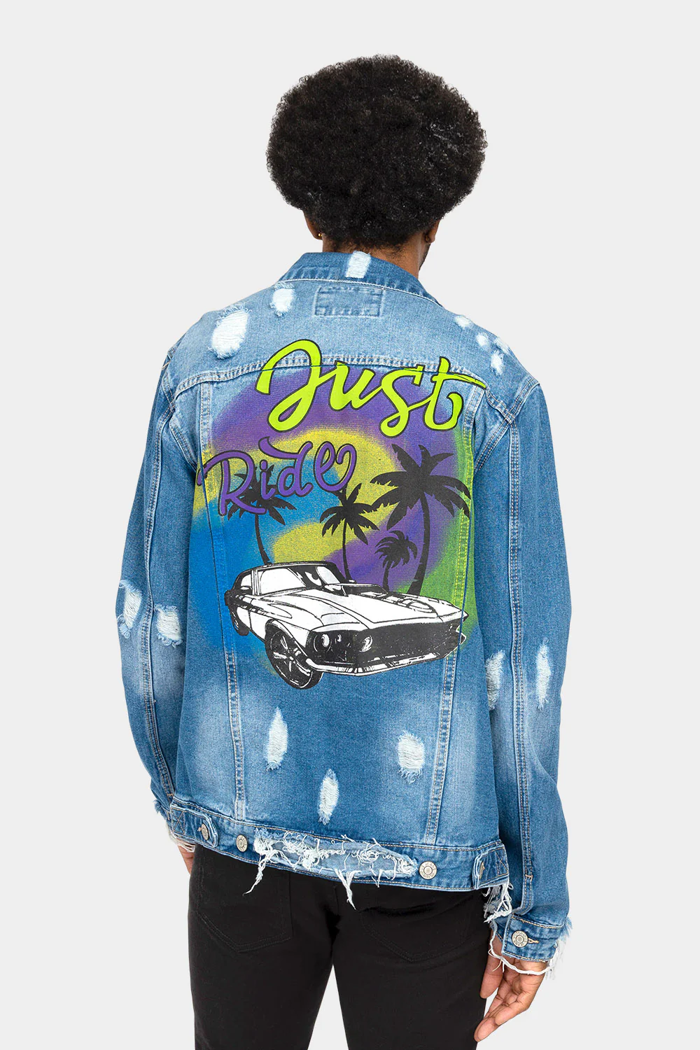 Distressed Just Ride Denim Jacket - Image 3