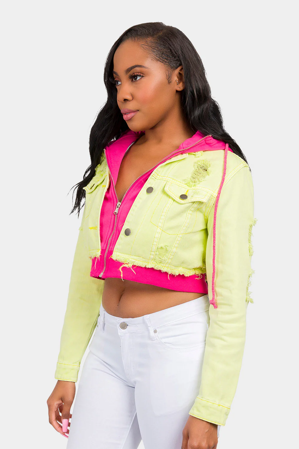 Distressed Layered Hoodie Denim Jacket - Image 28