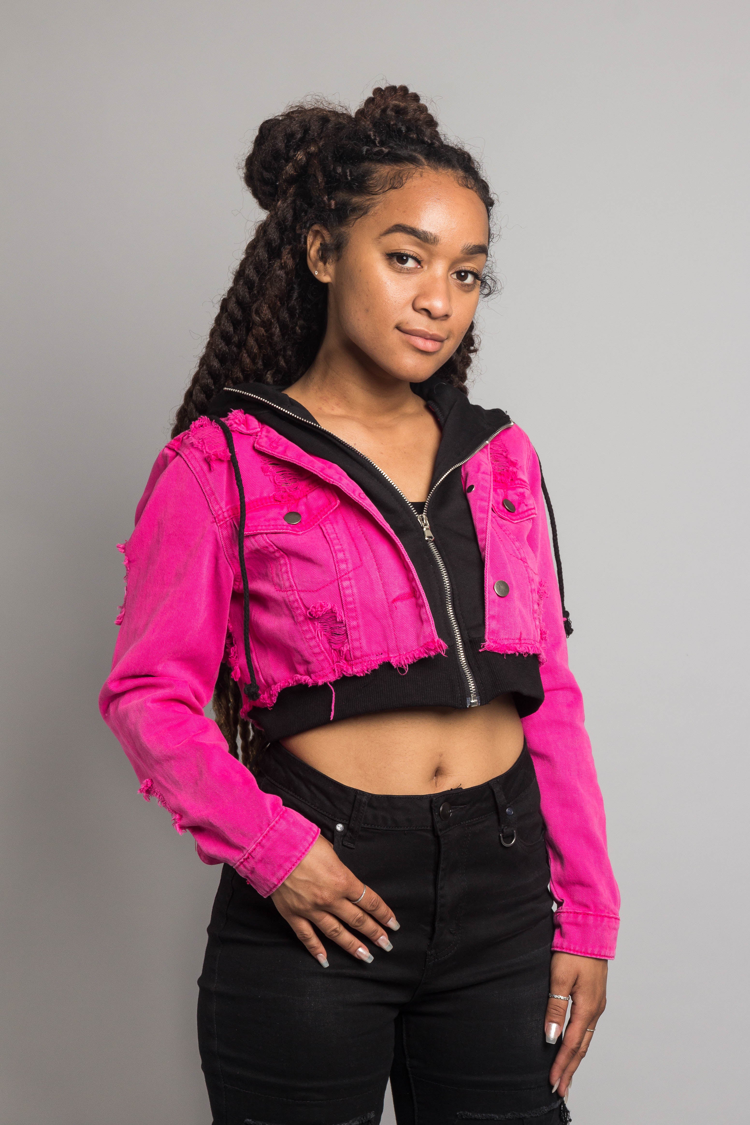 Distressed Layered Hoodie Denim Jacket - Image 5